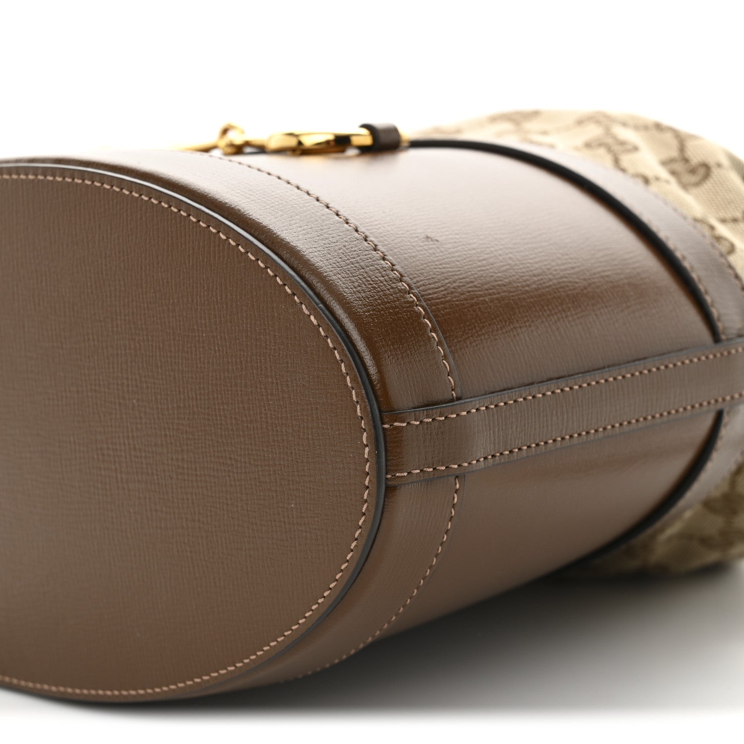 Gucci Monogram Textured Calfskin Horsebit 1955 Drawstring Bucket Bag Beige Brown Sugar 9 of 9