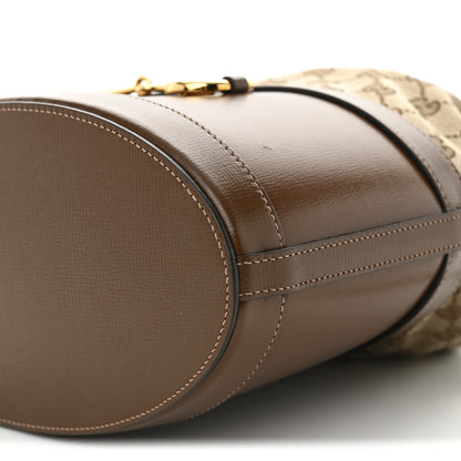 Gucci Monogram Textured Calfskin Horsebit 1955 Drawstring Bucket Bag Beige Brown Sugar 9 of 9