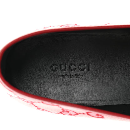 Gucci Canvas GG Monogram Horsebit Womens Jordaan Loafers 40 Gardenia Hibiscus Red 7 of 10