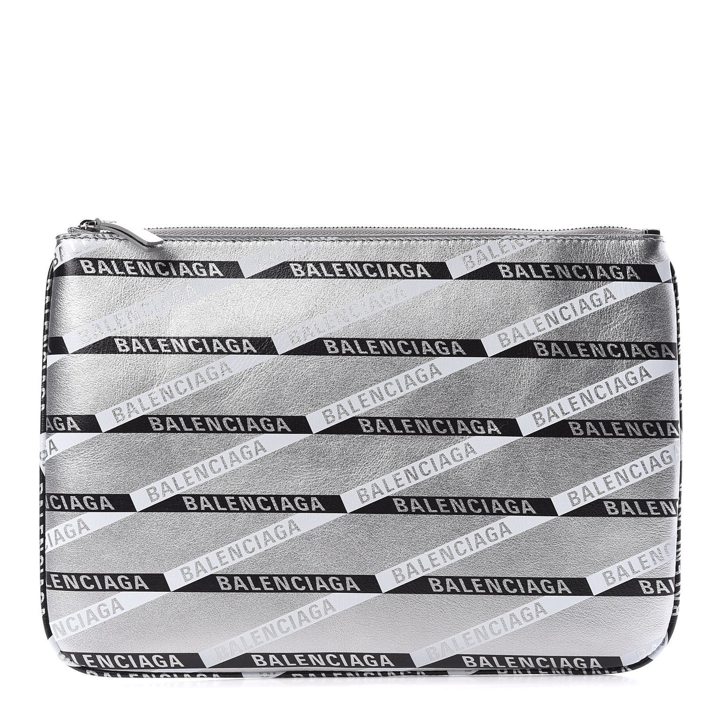 Metallic Calfskin Losange Monogram Pouch Silver Black White