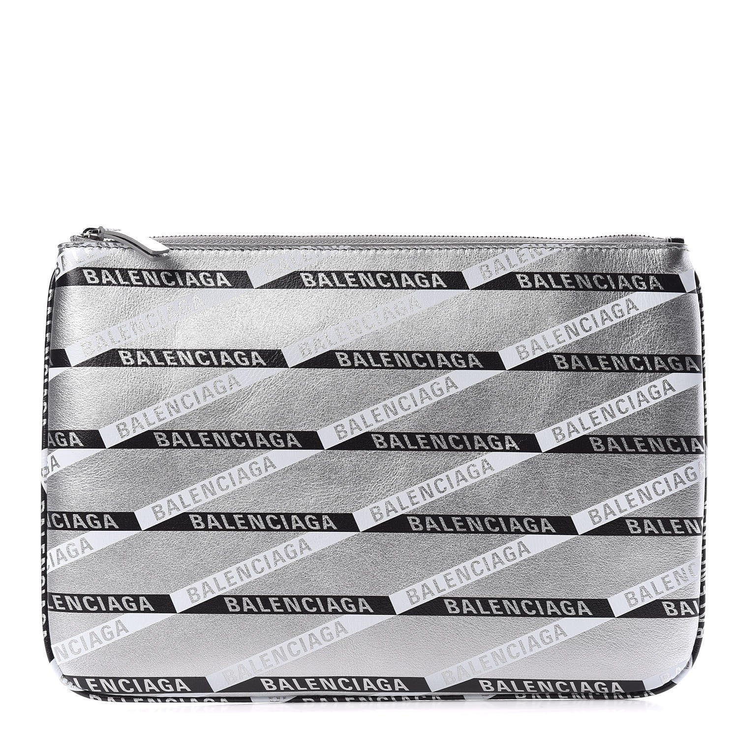Balenciaga Metallic Calfskin Losange Monogram Pouch Silver Black White 1 of 8