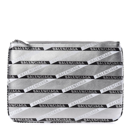 Balenciaga Metallic Calfskin Losange Monogram Pouch Silver Black White 1 of 8