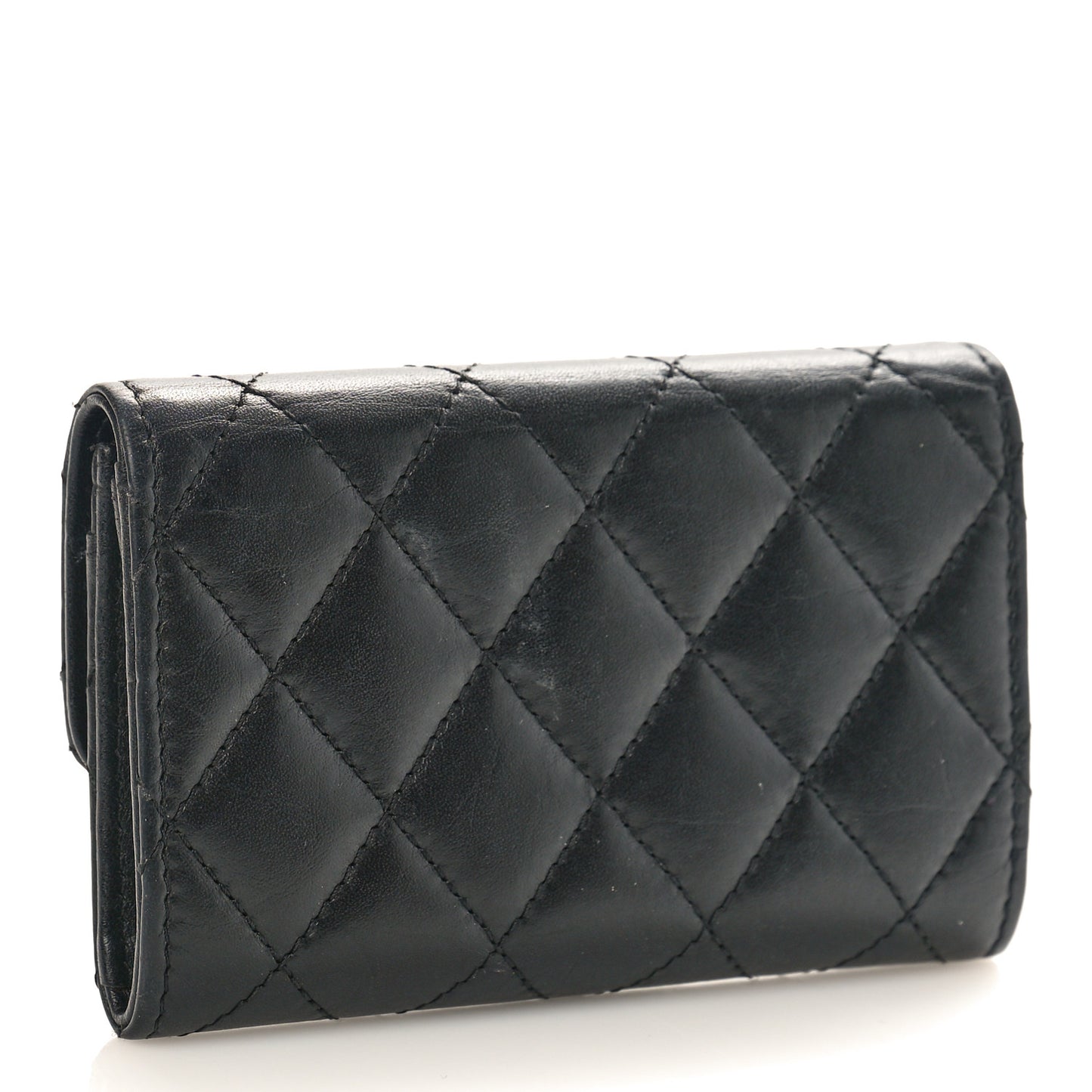 Aged Calfskin Quilted Reissue Flap Card Holder Black