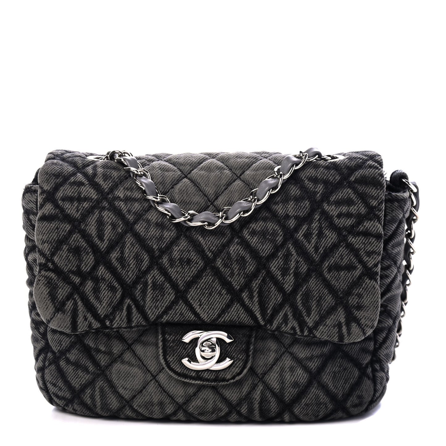 Washed Denim Quilted Small Denimpression Flap Grey Black