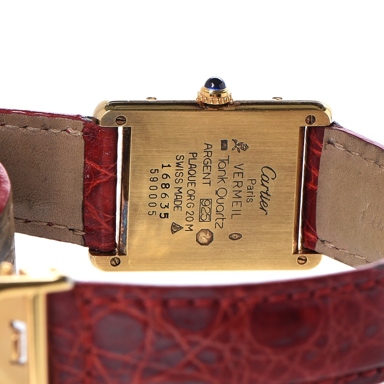 Cartier Sterling Silver Vermeil Alligator 23mm Must de Cartier Tank Quartz Watch Red 8 of 9