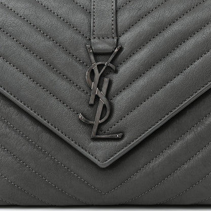 Saint Laurent Sheepskin Matelasse Chevron Monogram Medium College Bag Storm 8 of 12