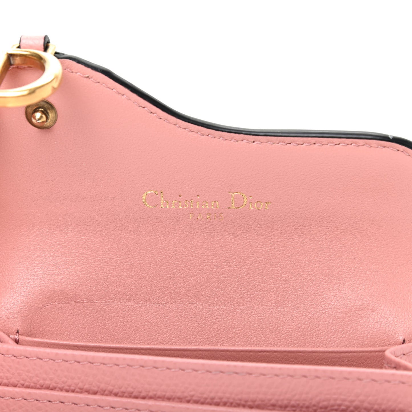 Grained Calfskin Saddle Card Holder Pink