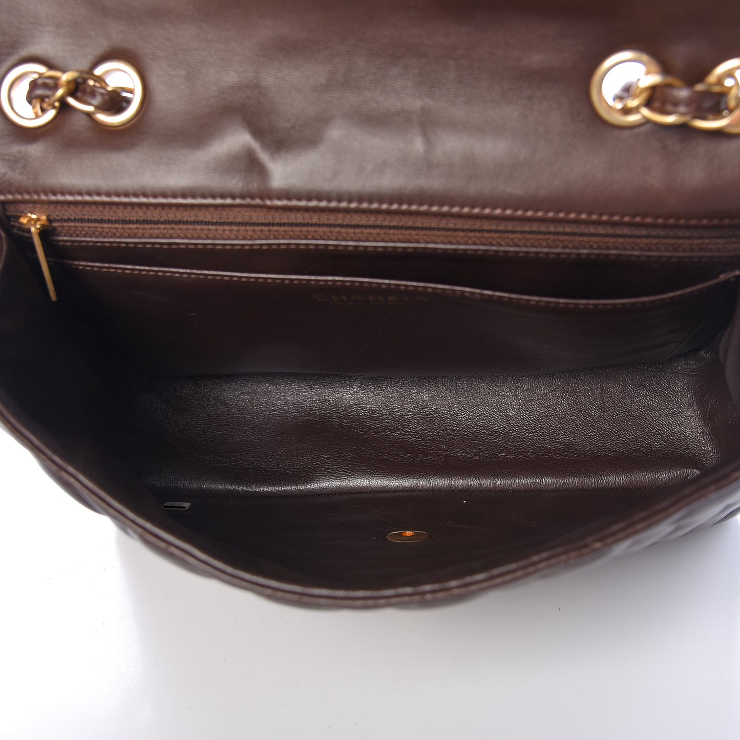 Lambskin Quilted Jumbo Single Flap Dark Brown