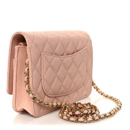 Chanel Grained Calfskin Quilted Strass CC Wallet On Chain WOC Light Pink 3 of 12