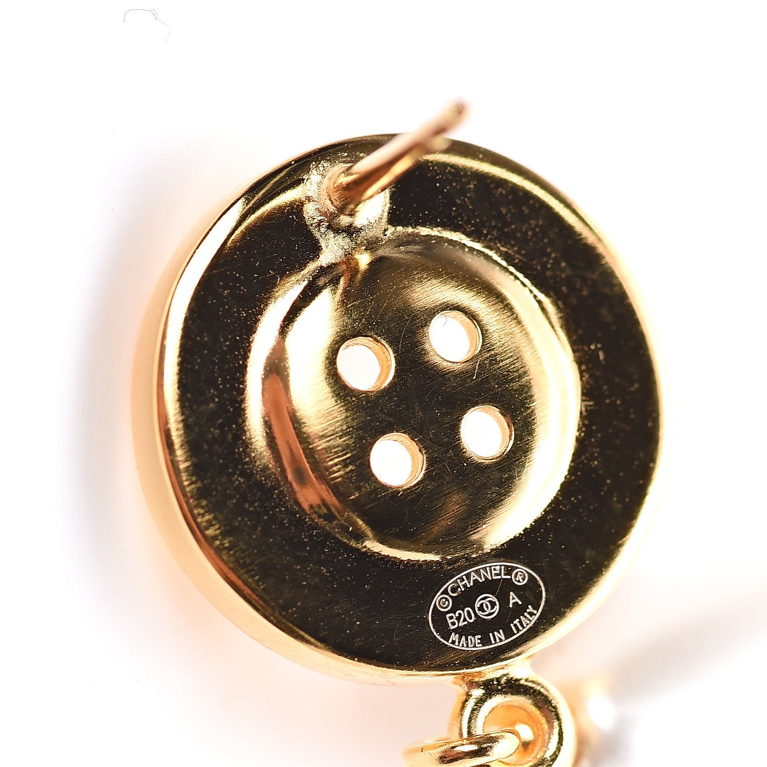 Chanel Metal Pearl Paris Button Drop Earrings Gold 4 of 4