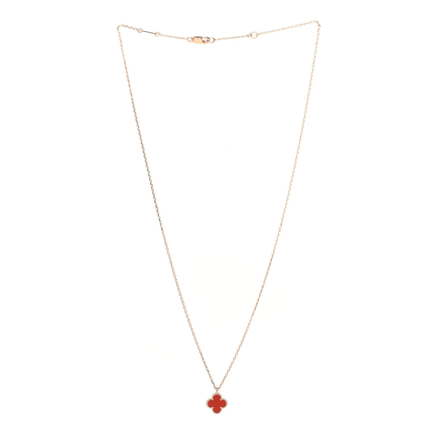 Van Cleef & Arpels 18K Rose Gold Carnelian Sweet Alhambra Pendant Necklace 3 of 6