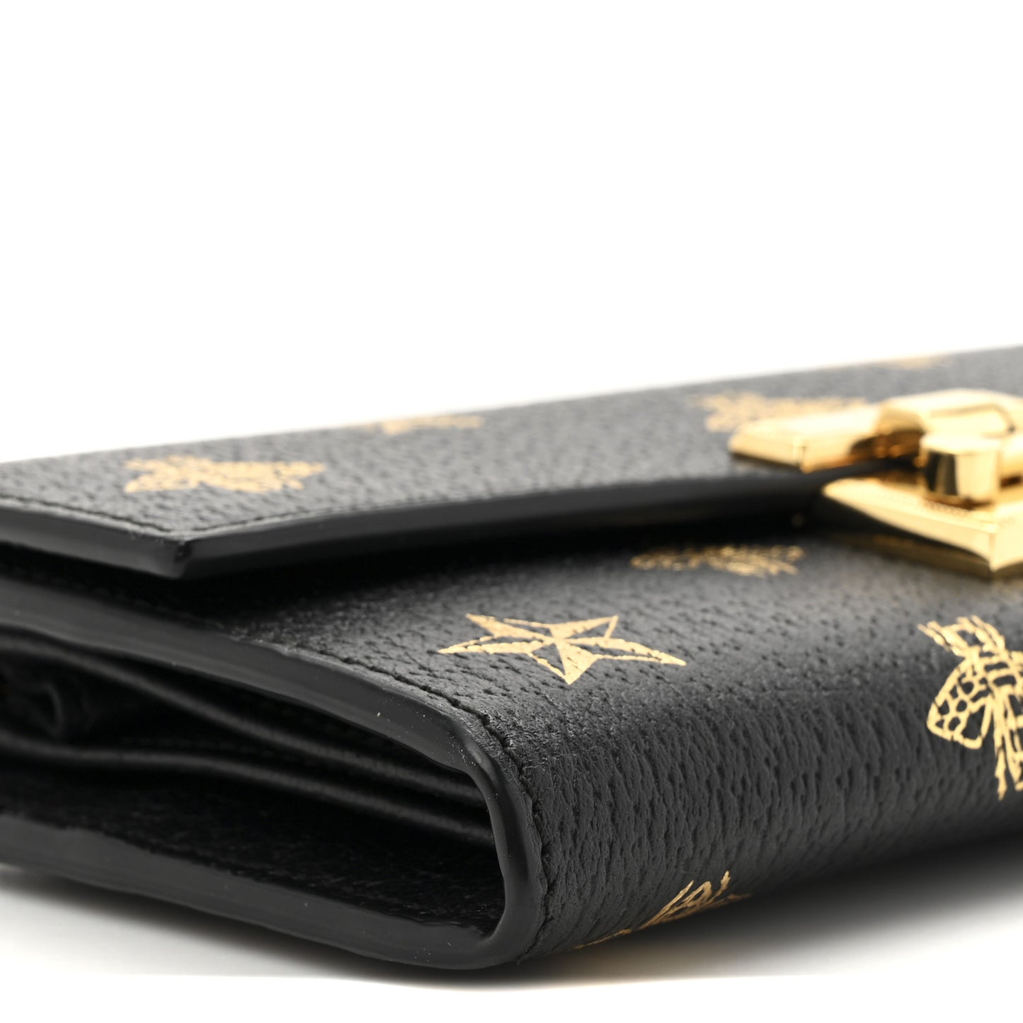 Grained Calfskin Bee Star Continental Chain Wallet Black