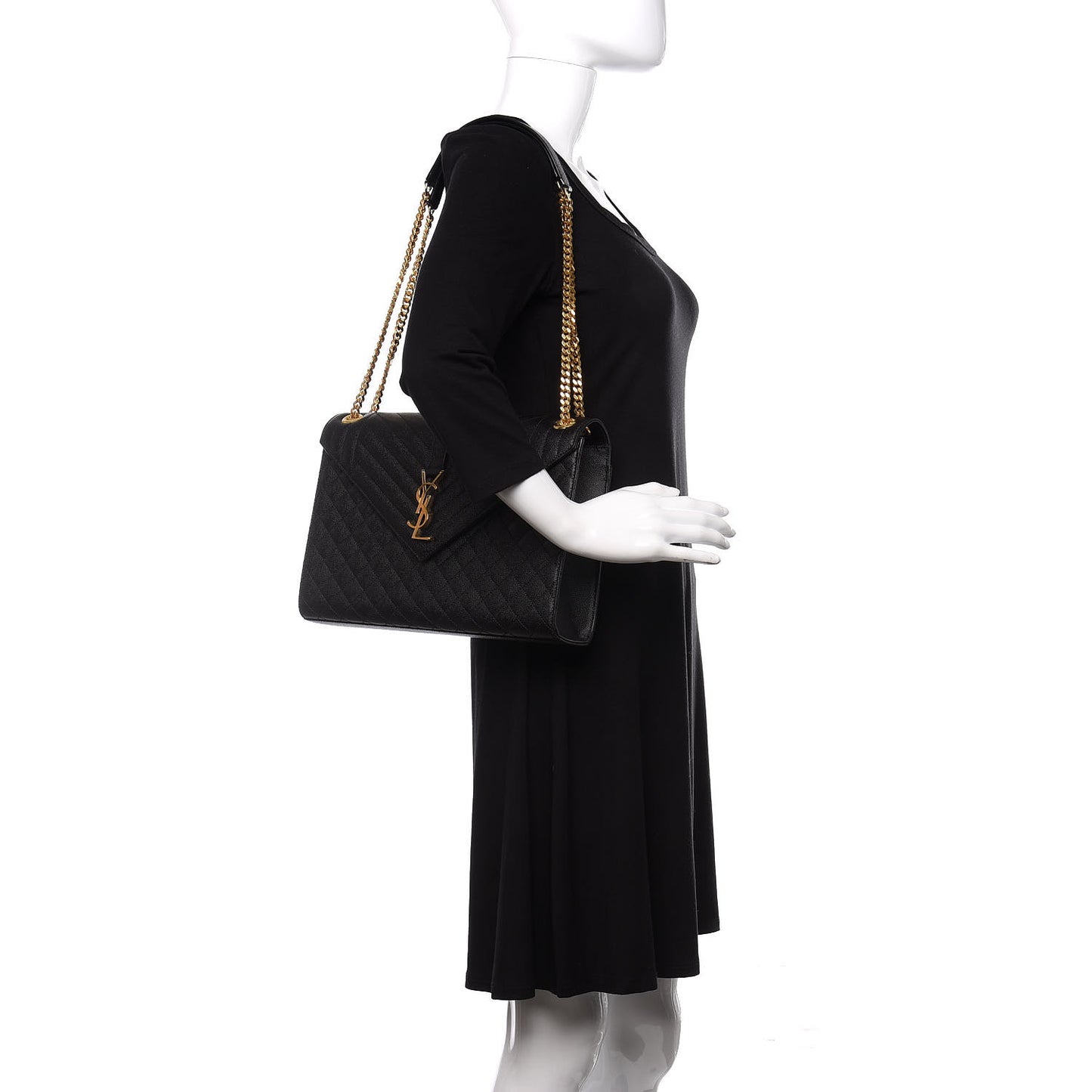 Grain De Poudre Textured Mixed Matelasse Large Triquilt Monogram Satchel Black