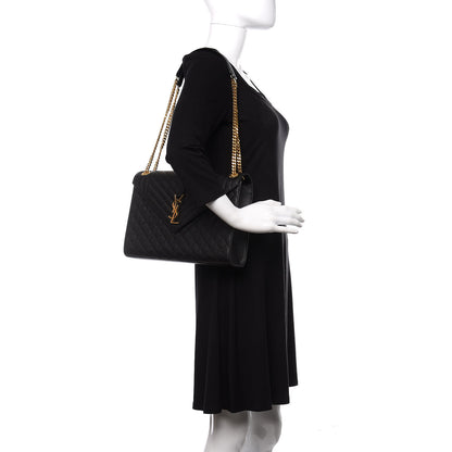 Saint Laurent Grain De Poudre Textured Mixed Matelasse Large Triquilt Monogram Satchel Black 2 of 9