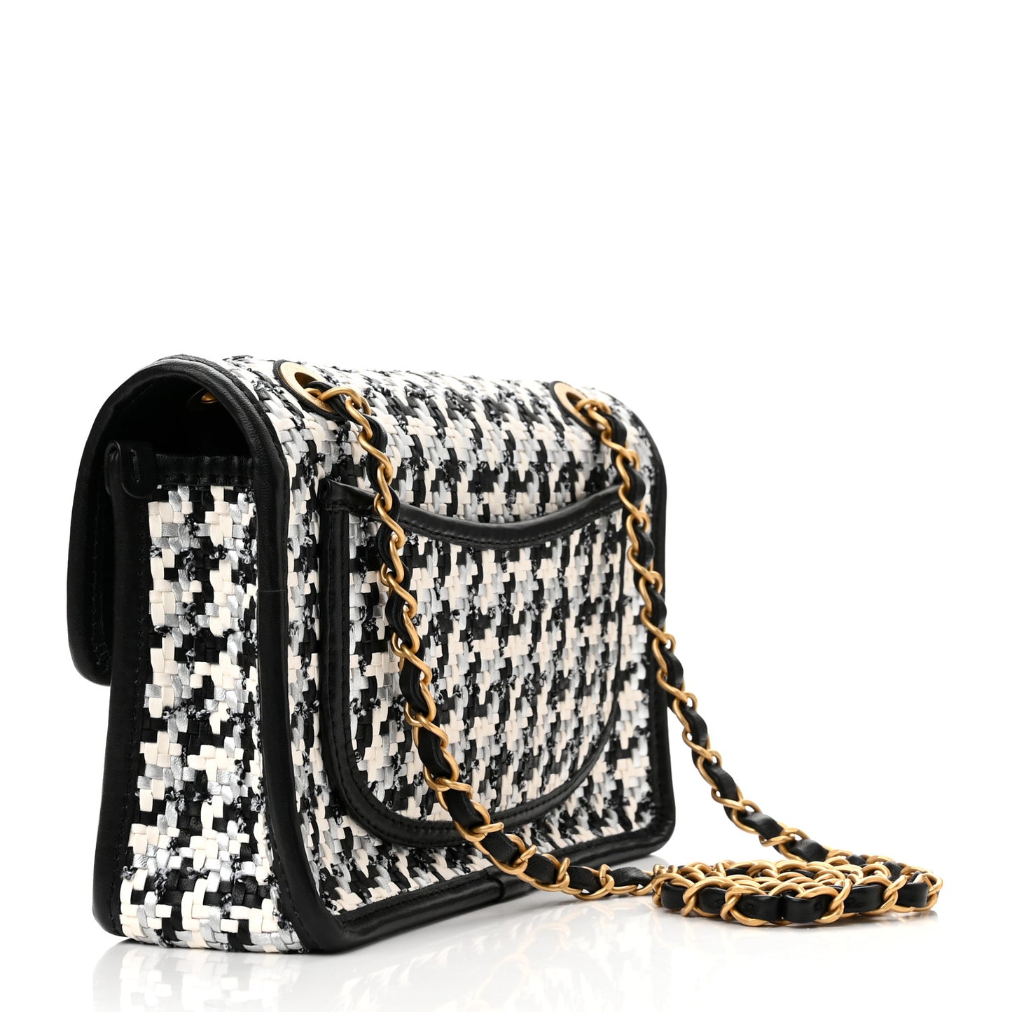 Metallic Lambskin Viscose Woven Flap Silver Black