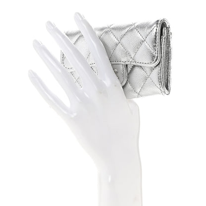 Chanel Glittered Metallic Caviar Quilted Flap Card Holder Wallet Silver 2 of 9