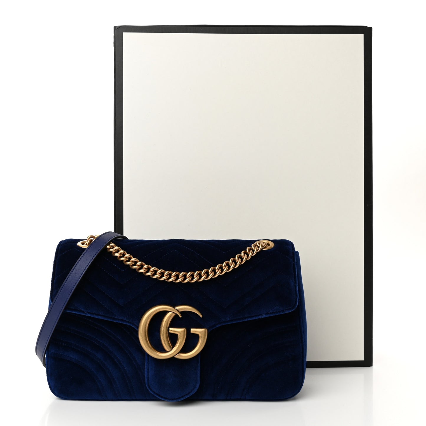 Velvet Matelasse Medium GG Marmont Shoulder Bag Cobalt Blue