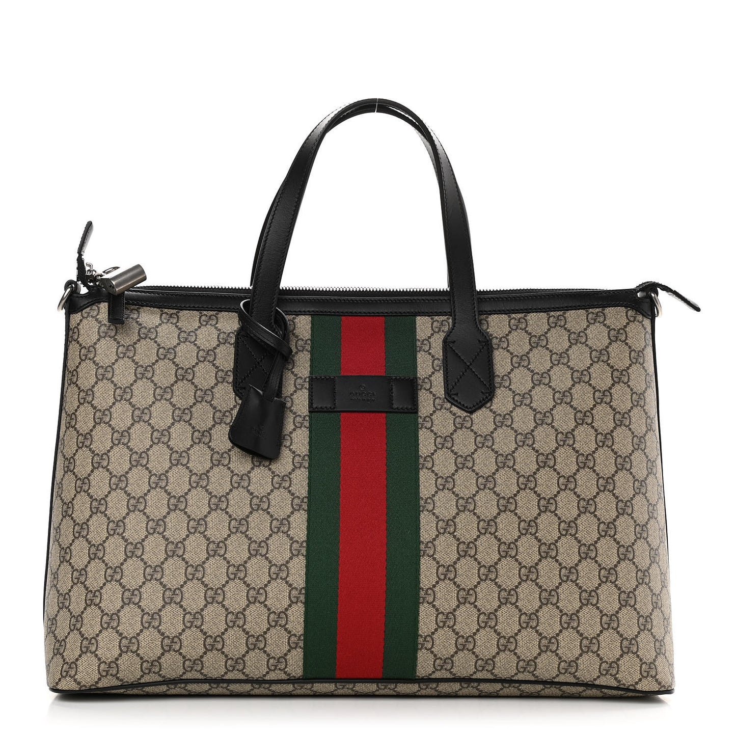 GG Supreme Monogram Web Medium Zippered Tote Beige Black