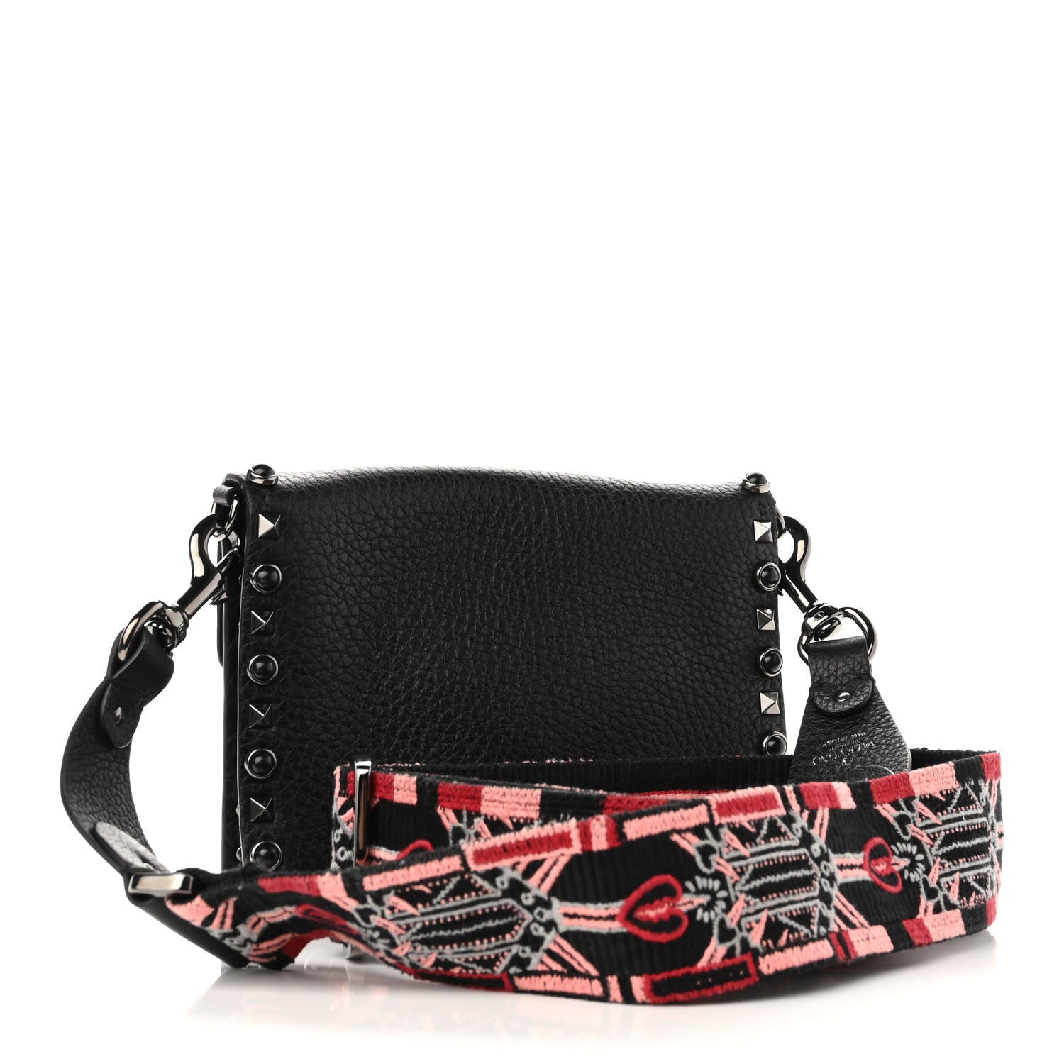 Valentino Garavani Calfskin Small Guitar Strap Rockstud Rolling Shoulder Flap Bag Black 3 of 10