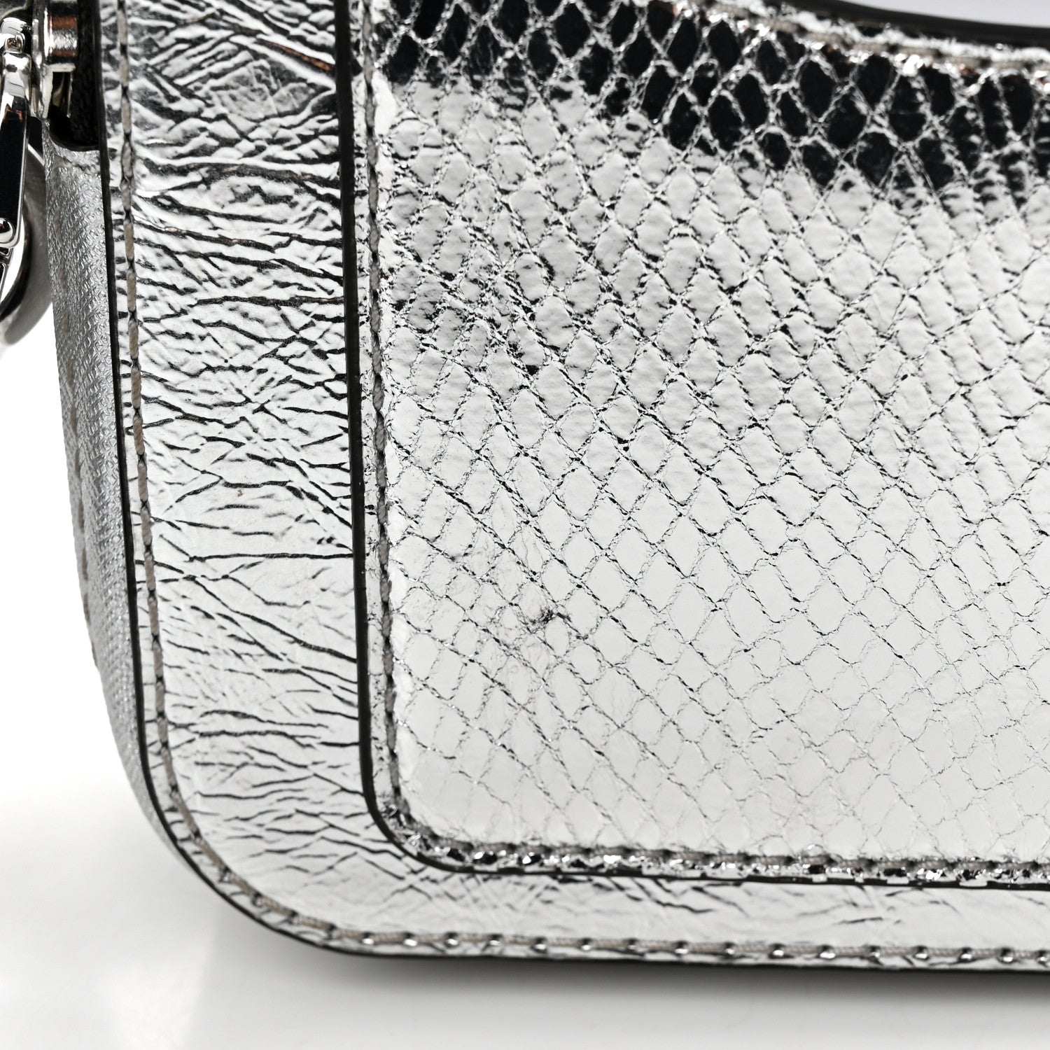 Marc Jacobs Metallic Sequin Snake Embossed Calfskin Stripe Snapshot Camera Bag Silver 12 of 14