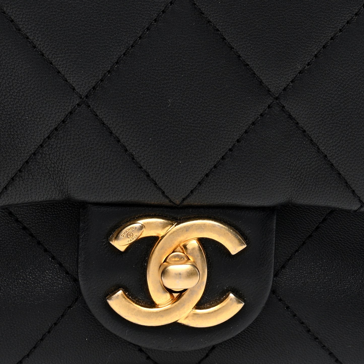 Lambskin Quilted Small Circular Handle Bag Black