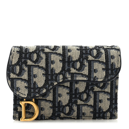 Christian Dior Oblique Saddle Card Holder Blue 1 of 6
