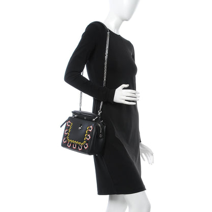 Fendi Vitello Baltico Shiny Nappa Lace Up Floral Small Dotcom Click Chain Satchel Black 2 of 8