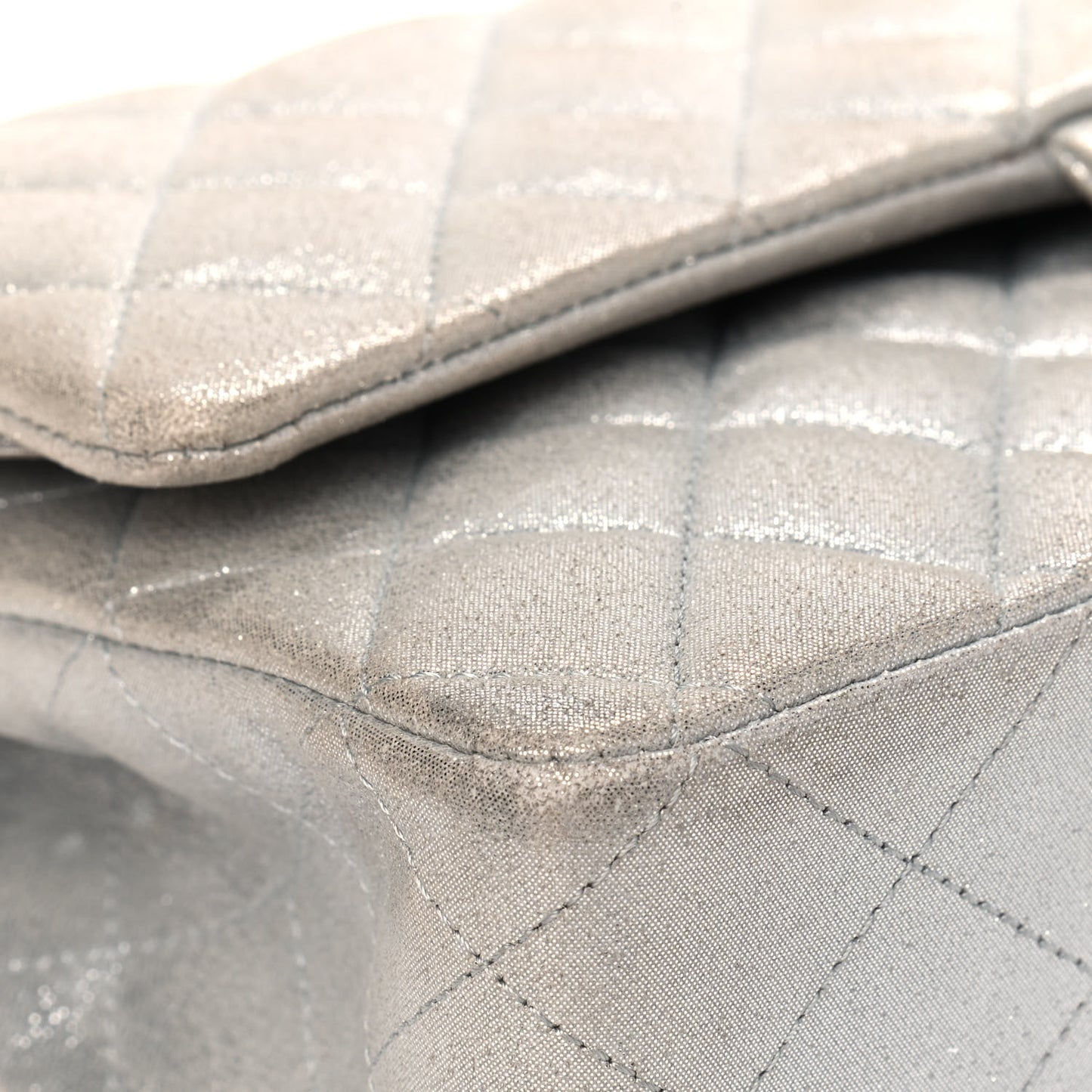 Iridescent Calfskin Quilted Medium Double Flap Silver