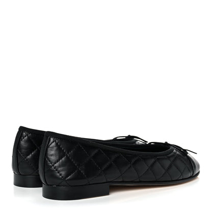 Chanel Aged Calfskin Quilted CC Cap Toe Ballerina Flats 39 Black 4 of 9