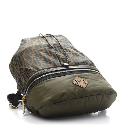 Fendi Nylon Dolmias Vitello Grace FF Convertible Drawstring Backpack Military Brown Tortora 3 of 17