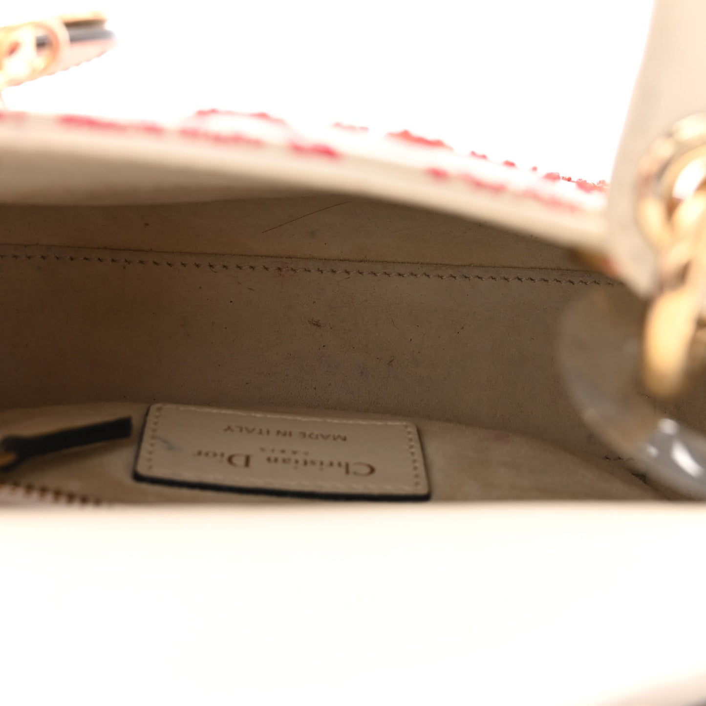 Lambskin Embroidered Floral Toile de Jouy Mini Lady Dior White Red