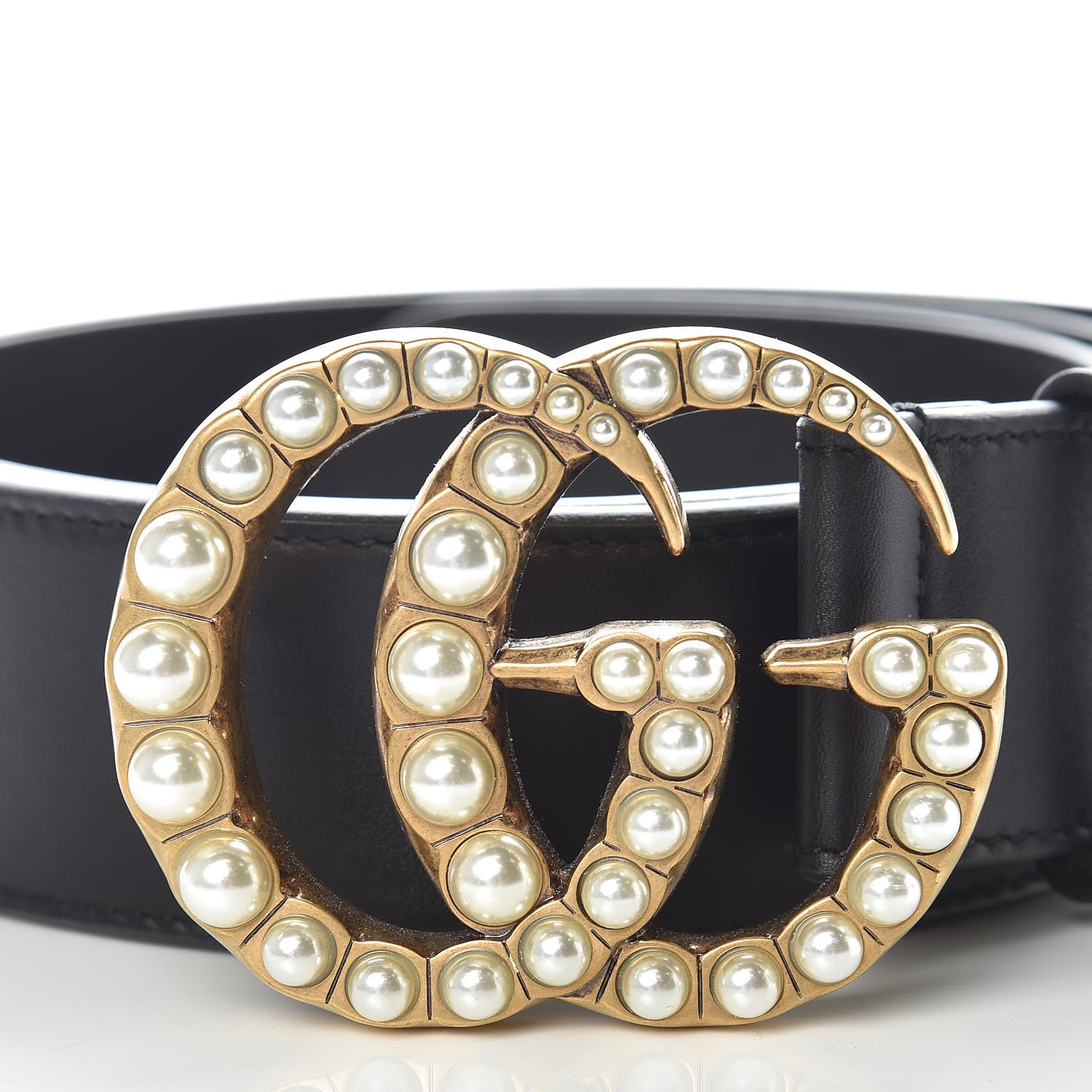 Gucci Moon Calfskin Pearl Double G 40mm Belt 90 36 Black Cream 4 of 7