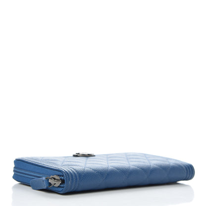 Chanel Caviar Quilted Large Zip Around Boy Wallet Blue 4 of 9