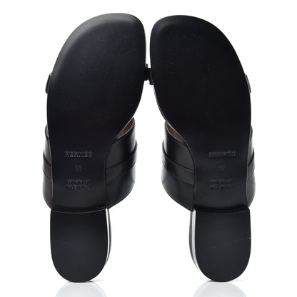 Hermes Calfskin Avenue Sandals 38 Black 6 of 9