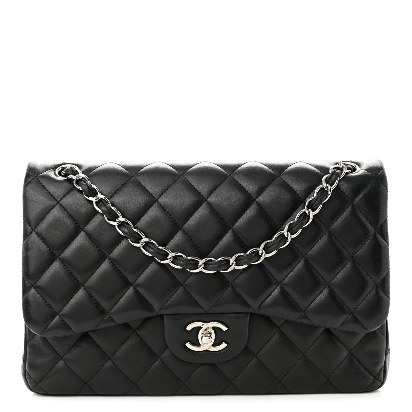 Lambskin Quilted Jumbo Double Flap Black