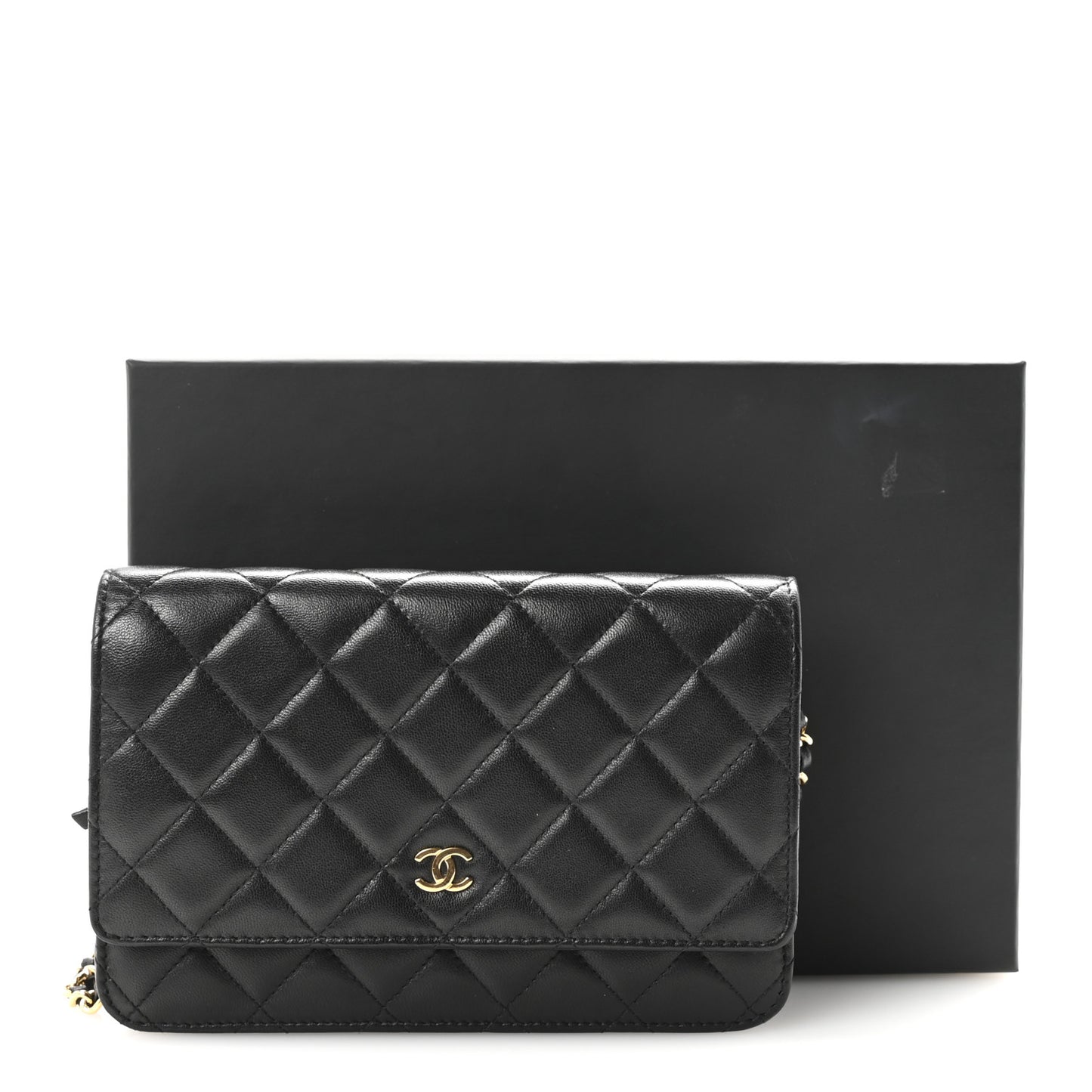 Lambskin Quilted Wallet On Chain WOC Black