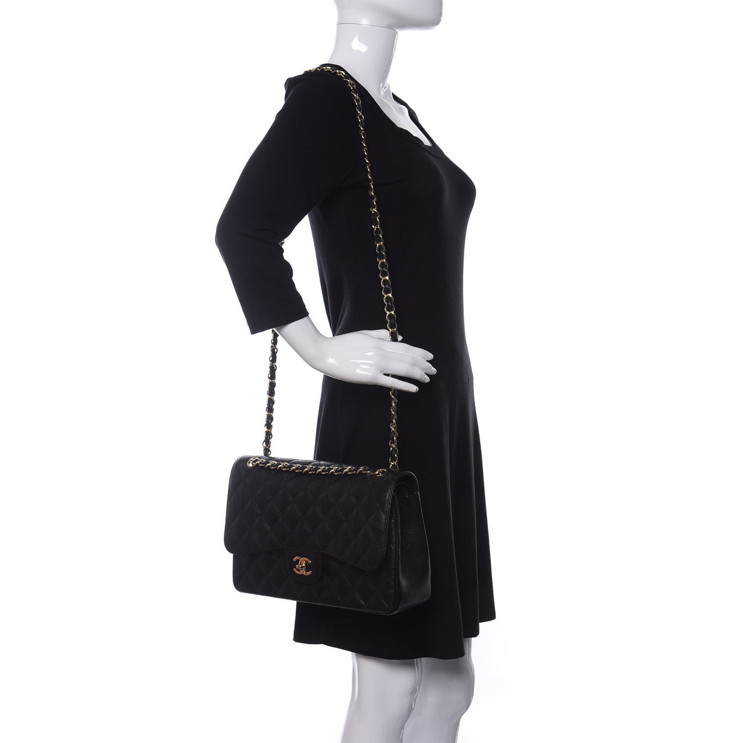 Caviar Quilted Jumbo Double Flap Black