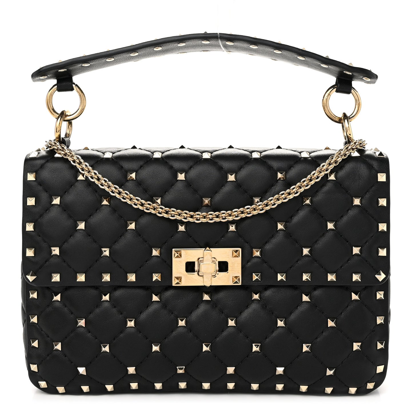 Nappa Medium Rockstud Spike Shoulder Bag Black