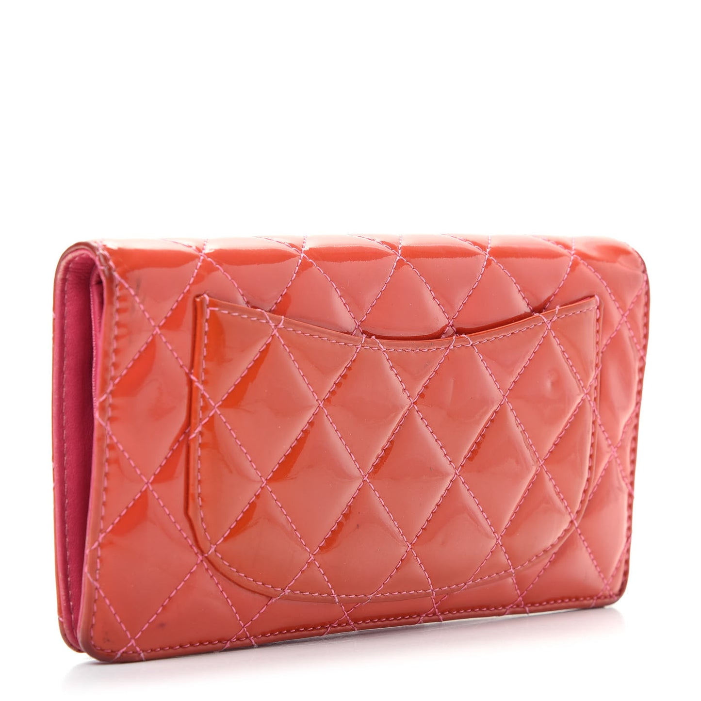 Patent Calfskin Quilted Yen Wallet Dark Pink