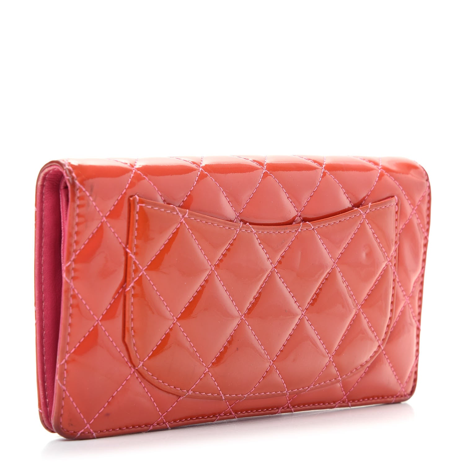 Chanel Patent Calfskin Quilted Yen Wallet Dark Pink 3 of 11