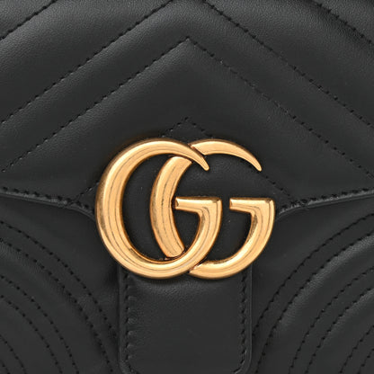 Gucci Calfskin Matelasse Mini GG Marmont Top Handle Shoulder Bag Black 7 of 9