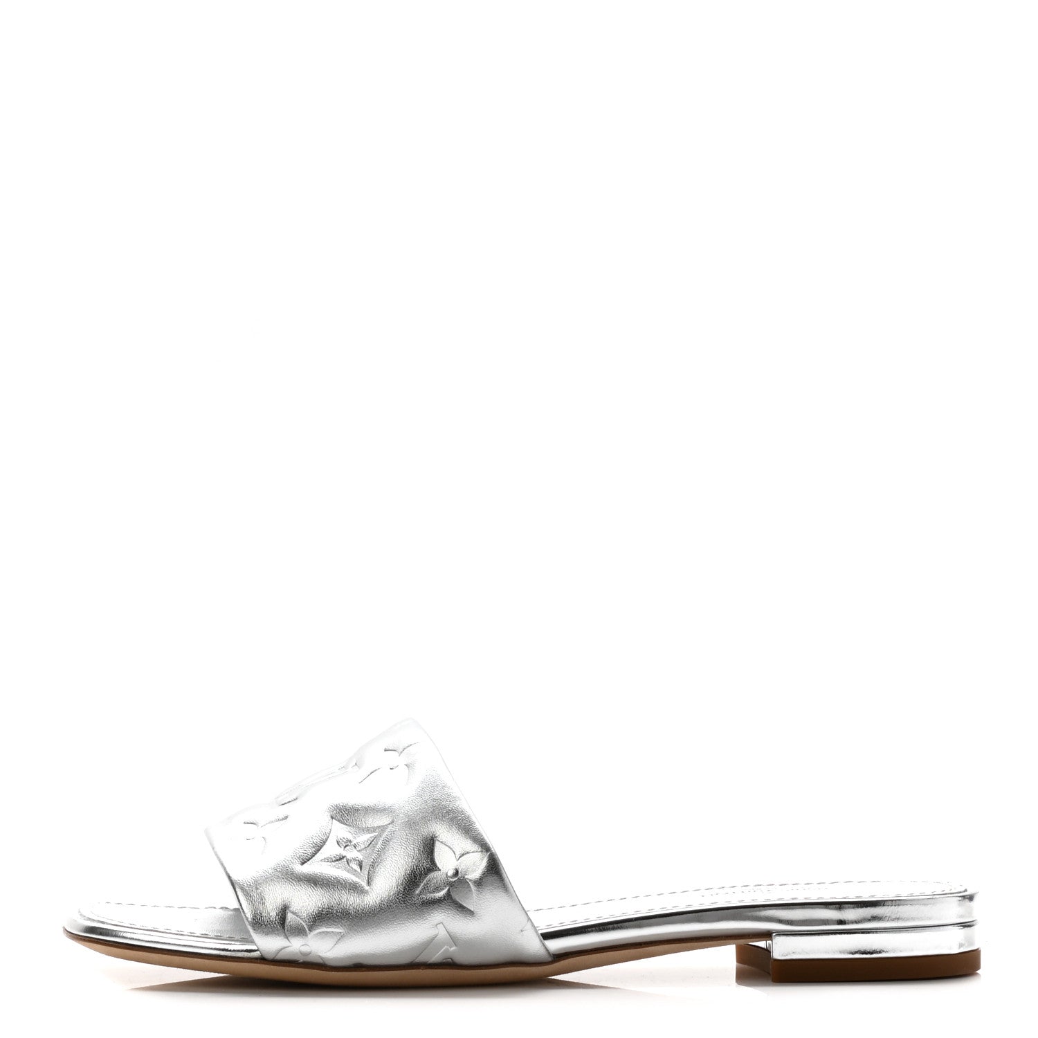 Louis Vuitton Metallic Lambskin Embossed Monogram Revival Flat Mules 35 Silver 1 of 16