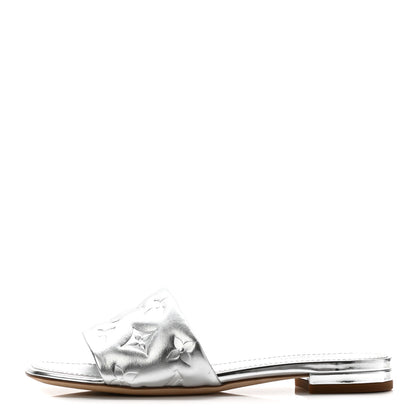 Louis Vuitton Metallic Lambskin Embossed Monogram Revival Flat Mules 35 Silver 1 of 16