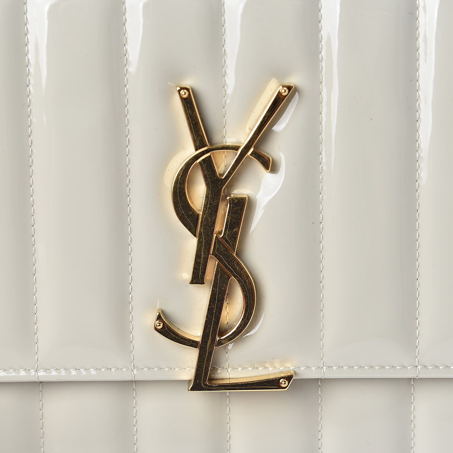 Saint Laurent Patent Calfskin Matelasse Monogram Vicky Chain Wallet Off White 9 of 9