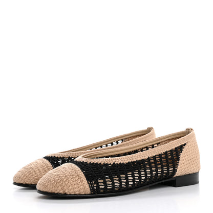 Chanel Raffia Cap Toe Ballerina Flats 36.5 Black Beige 4 of 9