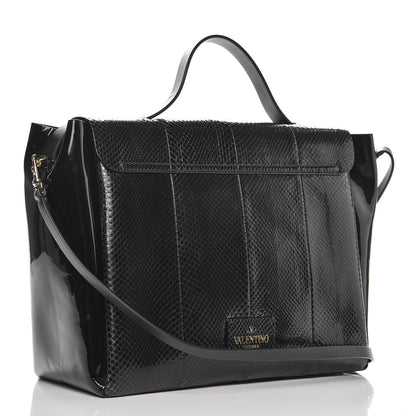 Valentino Garavani Calf Hair Snakeskin Patent Calfskin Large Mime Single Handle Bag Black 4 of 10