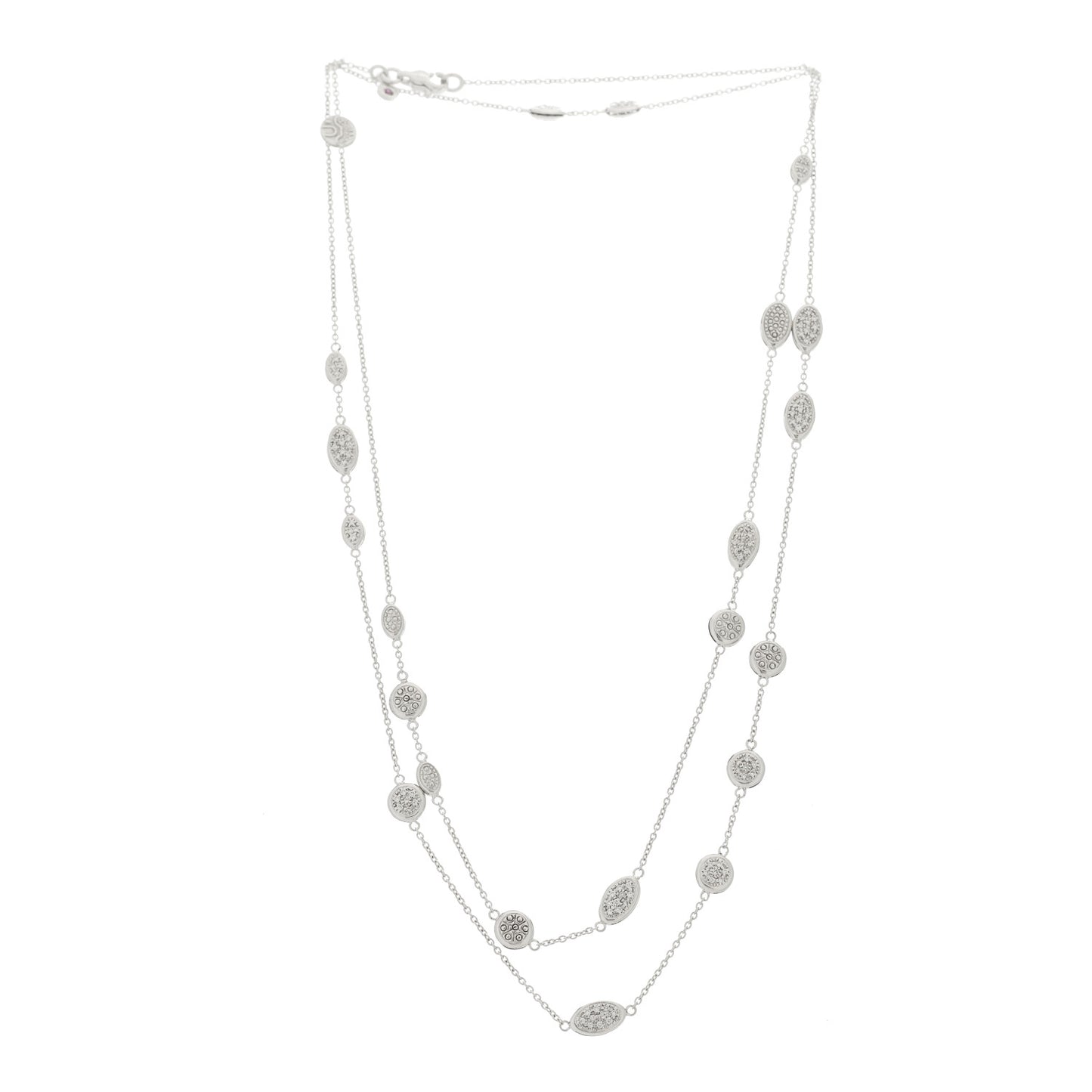 18K White Gold Diamond Station Necklace