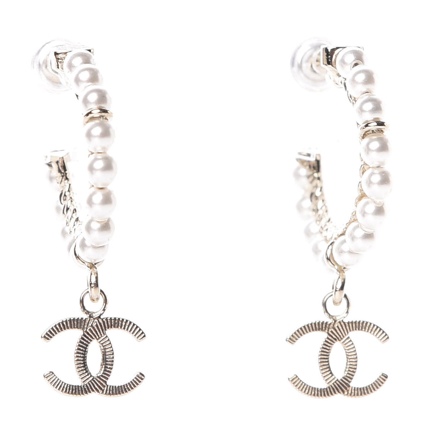 Pearl Charms CC Hoop Earrings Gold