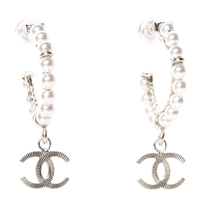 Chanel Pearl Charms CC Hoop Earrings Gold 1 of 5