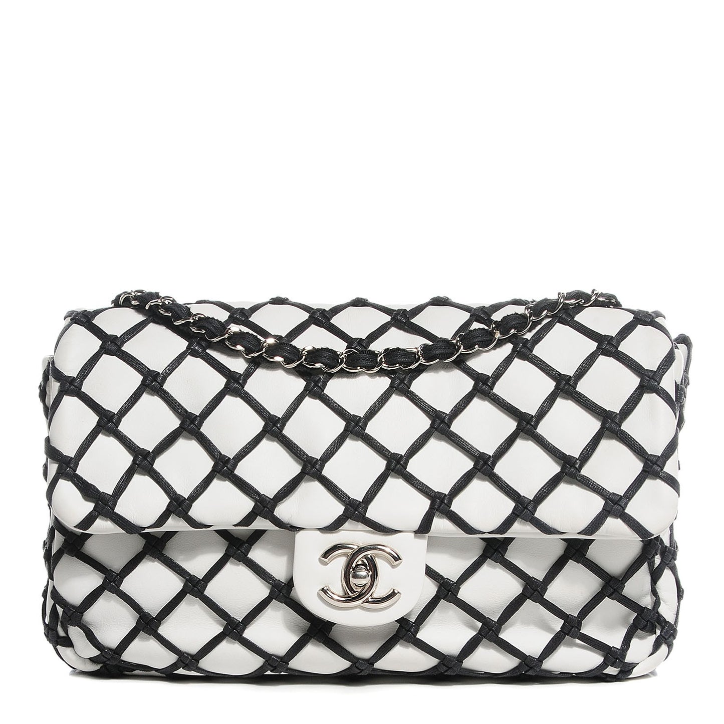 Calfskin Canebiers Medium Net Flap White